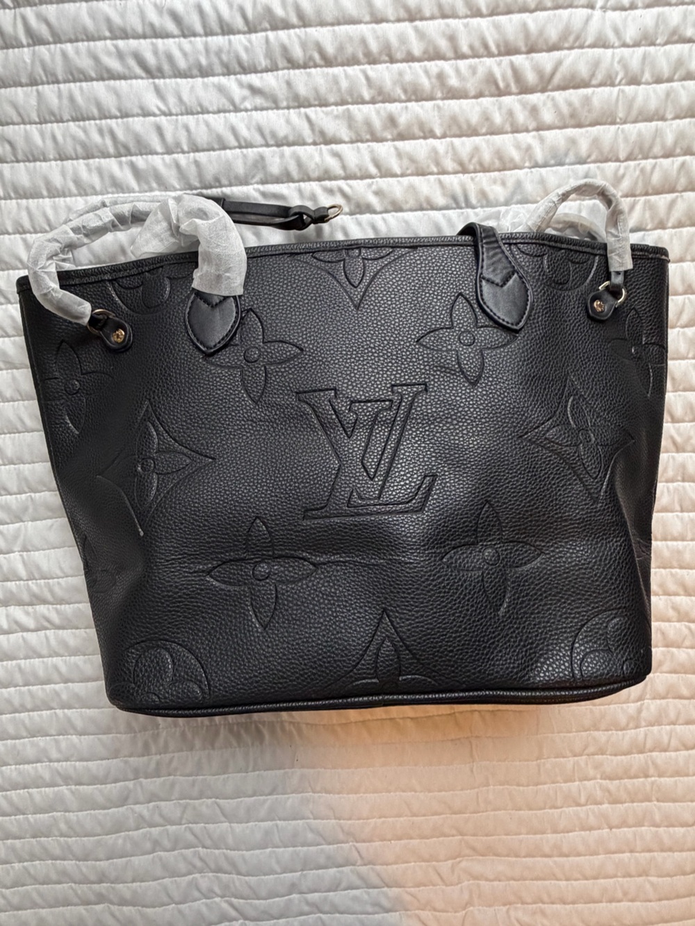 Black Embossed Monogram Leather Tote